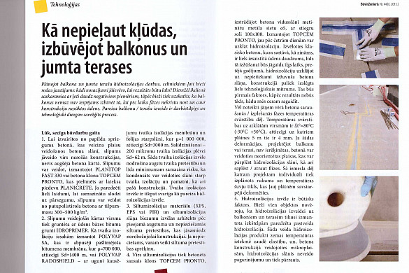 Raksts žurnālā BŪVINŽENIERIS - Kā nepieļaut kļūdas, izbūvējot balkonus un jumta terases!